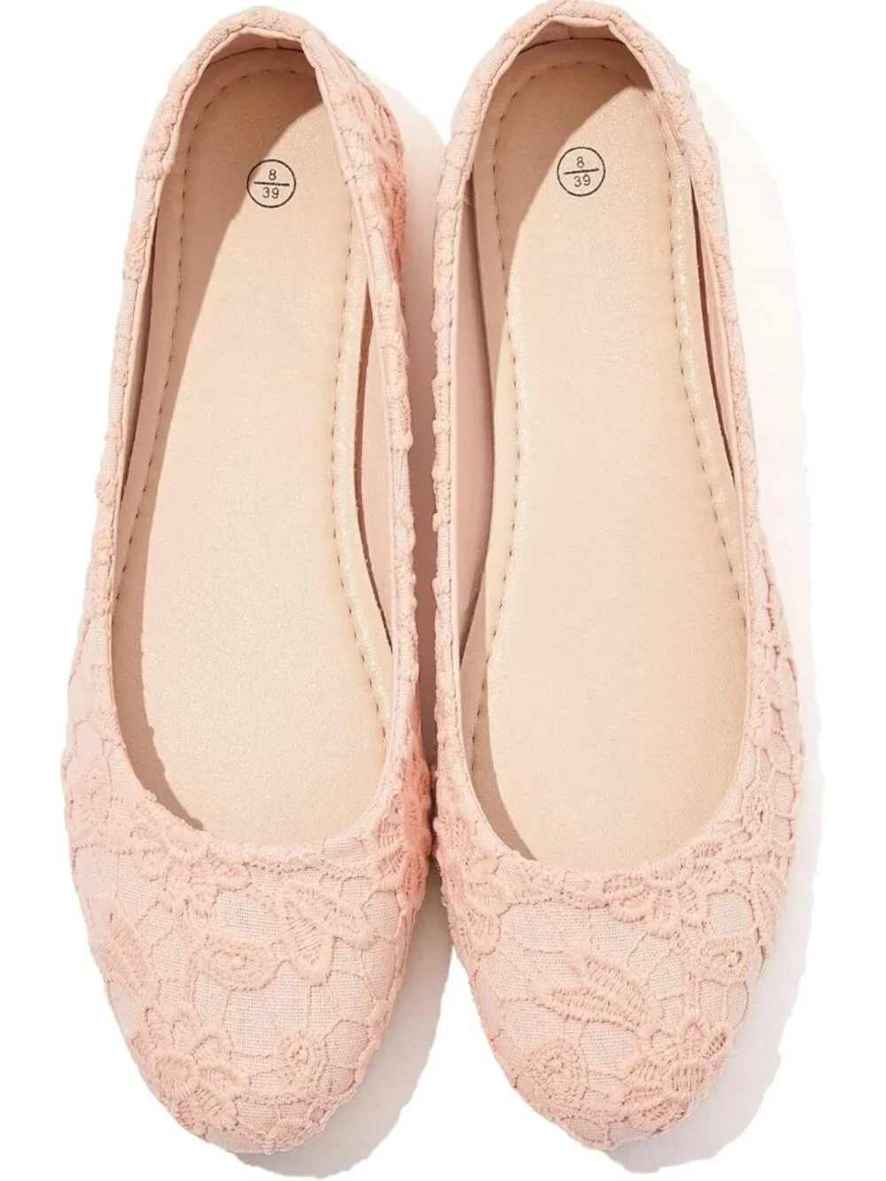 Women's Light Pink Shoes Round Toe Shoes Lace Ballet Flats Dressy Comfortable